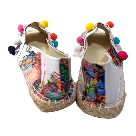 New Antica Sartoria Espadrilles Peep Toe Canvass Pom Poms Size Eur 39 US… - Picture 8 of 15